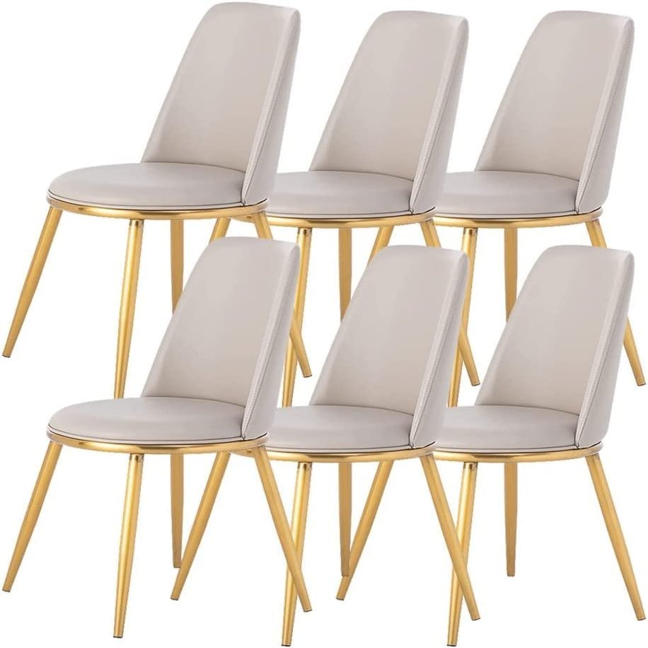 HAOKAZLBR Modern Dining Room Chairs Upholstered Dinner Chair Modern Kitchen Dining Chair Set of 6 Micro Fiber Leather Living Room Lounge Counter Chairs Sturdy Carbon Steel Metal Legs(Light Grey)
