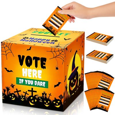 AORZIT Halloween Party Costume Contest Ballot Set 2024 Halloween Cardboard Ballot Box with Voting Cards for Home Indoor Office Vote Party Game, Trick or Treat Trophy Awards