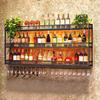 GWLQRTXV X2 39in Wine Rack with LED Lighting Wall Mounted Glass Holder, 3-Tiers Liquor Bottles Shelves Display Storage Organizer Hanging Long Stemware Goblet Metal for Home Mini Bar Cellar Black view 1