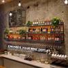 GWLQRTXV X2 39in Wine Rack with LED Lighting Wall Mounted Glass Holder, 3-Tiers Liquor Bottles Shelves Display Storage Organizer Hanging Long Stemware Goblet Metal for Home Mini Bar Cellar Black view 2