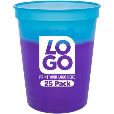 16oz Color Changing Stadium Cups with Custom Imprint for Parties & Events (Blue To Purple, QTY 25)
