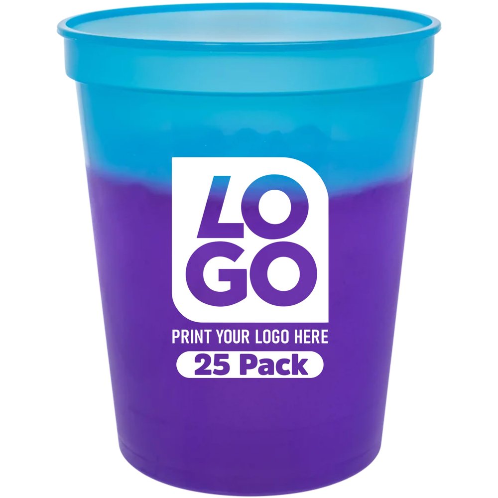 16oz Color Changing Stadium Cups with Custom Imprint for Parties & Events (Blue To Purple, QTY 25)