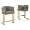 Modern Teddy Fabric Bar Stools with Chrome Legs - Dark Gray - Elegant Barrel Design with Gold Frame - Set of 2 - Perfect for Dining Room, Bar, Office, or Living Room view 1
