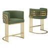 Modern Teddy Fabric Counter Height Stools with Chrome Legs - Green - Elegant Barrel Design with Gold Frame - Set of 2 - Perfect for Dining Room, Bar, Office, or Living Room view 1