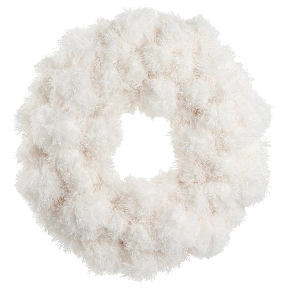 SilksAreForever 25" Artificial Fur Ball Wreath -White