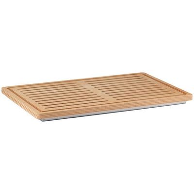 Elegance 22 13/16" x 14 11/16" x 1 3/8" Wooden Bread Cutting Board with Stainless Steel Reservoir