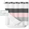 No Hook Shower Curtain and Snap in Liner Set, Black Grey Pink Striped Fabric Bathroom Shower Curtains 72x72, See Through Mesh Top Window, Geometric Horizontal Simple Lines Hotel Style, Waterproof view 2