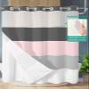 No Hook Shower Curtain and Snap in Liner Set, Black Grey Pink Striped Fabric Bathroom Shower Curtains 72x72, See Through Mesh Top Window, Geometric Horizontal Simple Lines Hotel Style, Waterproof view 3