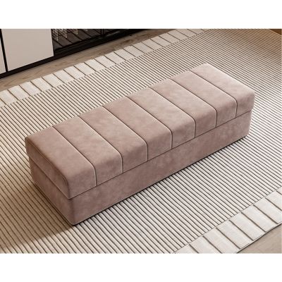 Cat Claw Flannel Ottoman With Storage Rectangular Extra Long Storage Bench Bedroom Bed End Stool Rectangular Storage Footstool Change Shoe Bench Foot Rest For Living Room For Bedroom, Living Room(Brow