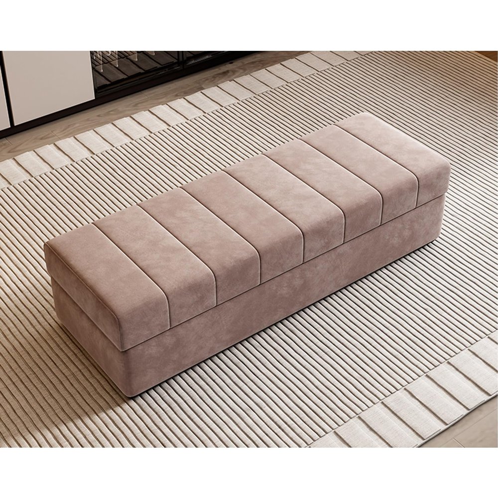 Cat Claw Flannel Ottoman With Storage Rectangular Extra Long Storage Bench Bedroom Bed End Stool Rectangular Storage Footstool Change Shoe Bench Foot Rest For Living Room For Bedroom, Living Room(Brow