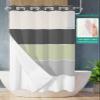 No Hook Shower Curtain and Snap in Liner Set, Black Grey Green Striped Fabric Bathroom Stall Shower Curtains 36x78, See Through Mesh Top Window, Geometric Modern Horizontal Simple Lines Hotel Style view 3