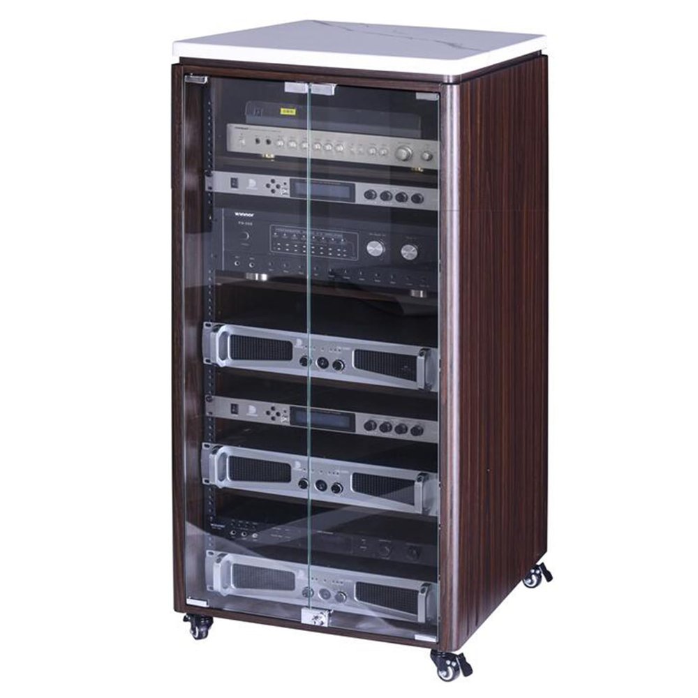 LYXWGRZD AV Media Stand, Multi-Tier Storage Stereo Cabinet, TV Stand with Tempered Glass Door, Audio Rack with Universal Wheel Design, Strong Load-Bearing Capacity(120cm/47.2in)