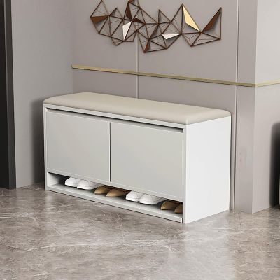 KAXLDHH Shoe Rack for Entryway Shoe Cabinet Bench, Sturdy Wooden Shoe Storage Shelf, Shoe Organizer Bench Seat with Padded Seat for Hallway, Living Room, Porch Entrance(White,60cm)