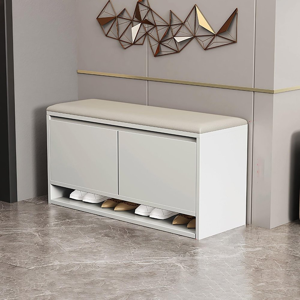 KAXLDHH Shoe Rack for Entryway Shoe Cabinet Bench, Sturdy Wooden Shoe Storage Shelf, Shoe Organizer Bench Seat with Padded Seat for Hallway, Living Room, Porch Entrance(White,60cm)