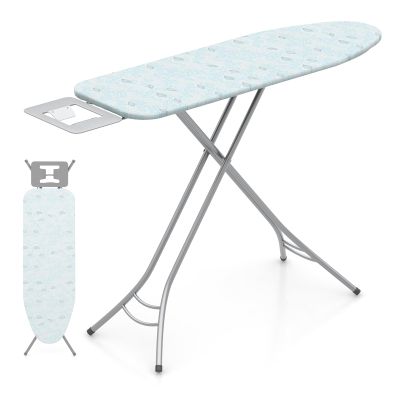 COSTWAY Ironing Board Full Size, Foldable Iron Table w/Rest, Height Adjustable, Removable Cover, Heavy-Duty Metal, Compact and Space Saver Iron Board for Living Room, Laundry (Turquoise Leaves)