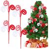 4Pcs Red White Christmas Tree Picks, Christmas Candy Cane Picks, Xmas Tree Topper Sticks Ornaments, Large Tree Woolen Candy Curly Topper Sticks Lollipop for DIY Craft Wreath Home Holiday Decor view 1