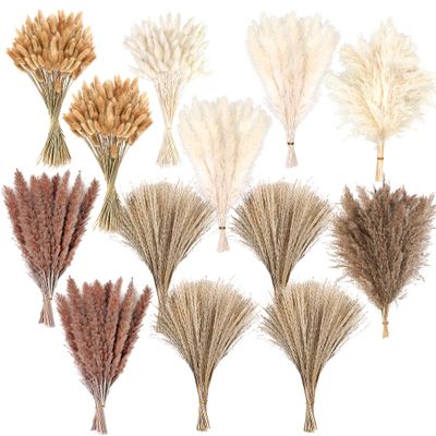 300 PCS Dried Pampas Grass Decor, Dried Flower Bouquets for Wedding, Home, Centerpiece Table, Modern Home, Western Living Room, Nurserie, Nursery, Boho Room, Beach, Women Office, and Boho Decor