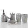 Liquid Hand Soap Pump European Style Bathroom Five-Piece Cute Animal Whale Set Ceramic Bathroom Accessories Mouthwash Cup Creative Gift(Grey) view 1