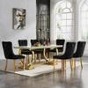 7 Piece Dining Table Set for 6, Faux Marble Gold Dining Table with 6 Fabric Dining Chair, Heavy Luxury Dining Room Table and Chairs Set for 6, 68in Imitation Marble Kitchen Table Set for 6 view 1