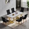 7 Piece Dining Table Set for 6, Faux Marble Gold Dining Table with 6 Fabric Dining Chair, Heavy Luxury Dining Room Table and Chairs Set for 6, 68in Imitation Marble Kitchen Table Set for 6 view 2