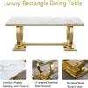 7 Piece Dining Table Set for 6, Faux Marble Gold Dining Table with 6 Fabric Dining Chair, Heavy Luxury Dining Room Table and Chairs Set for 6, 68in Imitation Marble Kitchen Table Set for 6 view 4