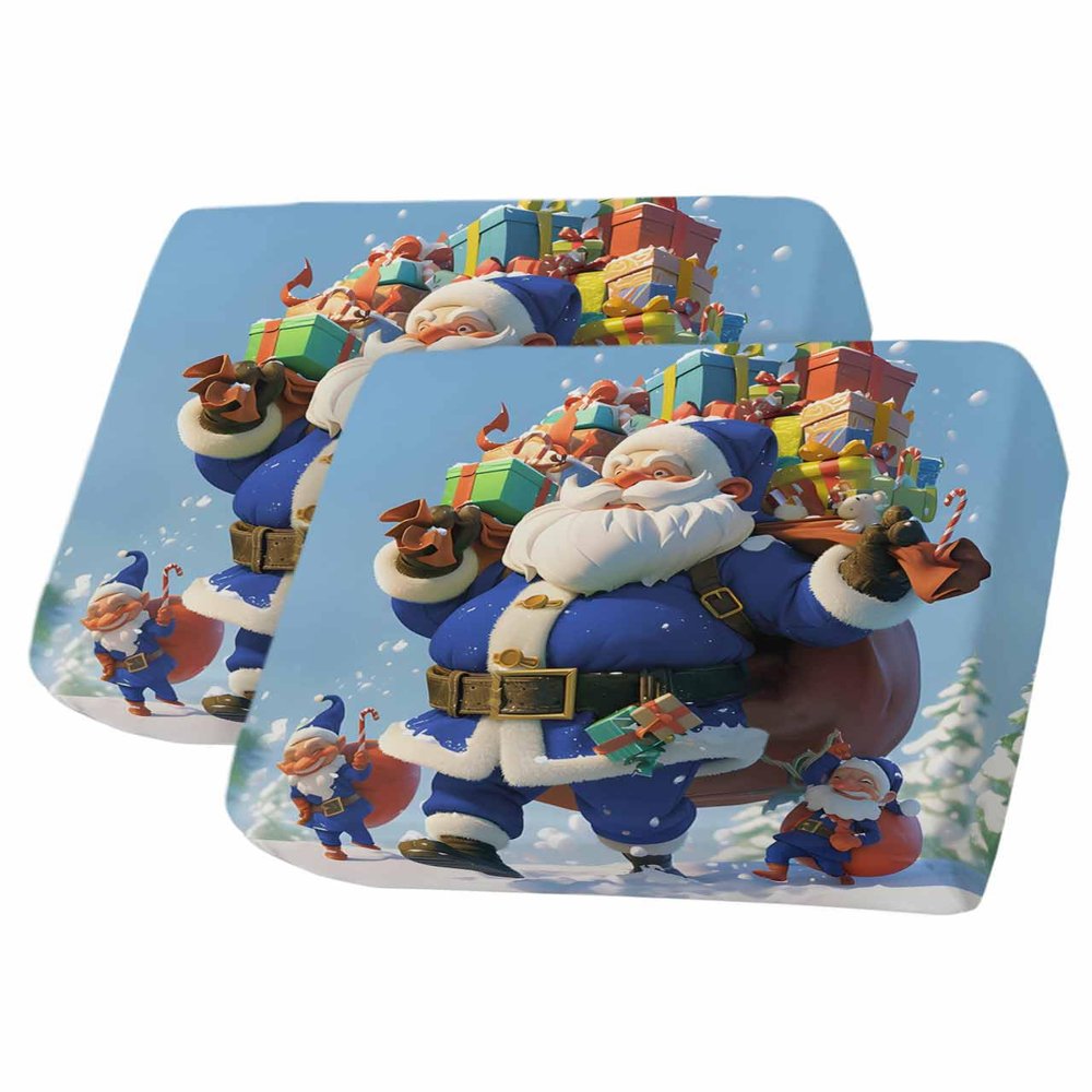 AMZRicher Blue Christmas Santa Sofa Couch Cushion Covers Washable, Removable Stretchable Sectional Couch Covers, Xmas Tree Snowflake Slipcovers for L & T Shape Sofa Furniture Protector S Size 2 pcs