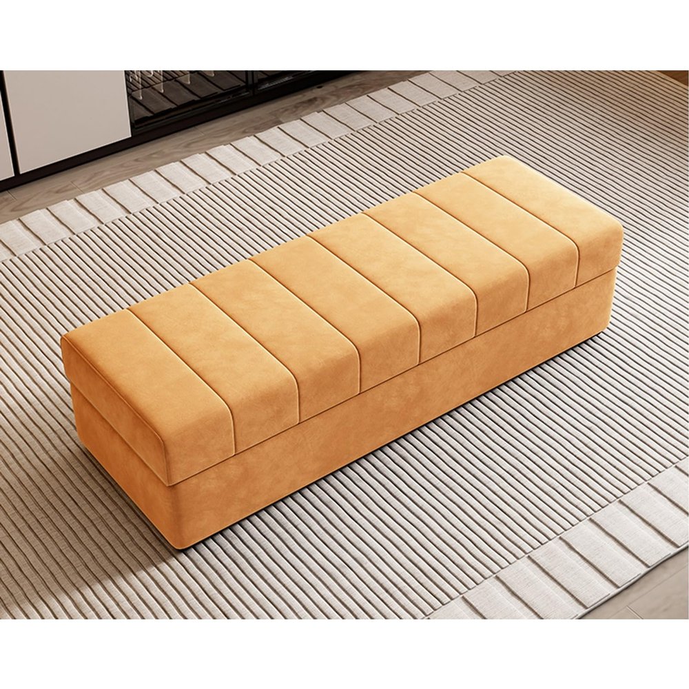 Cat Claw Flannel Ottoman With Storage Rectangular Extra Long Storage Bench Bedroom Bed End Stool Rectangular Storage Footstool Change Shoe Bench Foot Rest For Living Room For Bedroom, Living Room(Yell