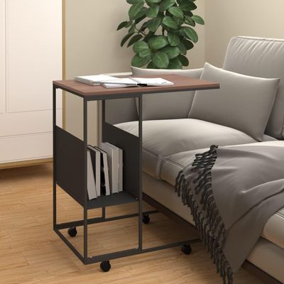 Accent Tables Side Table with Wheels Black 21.7"x14.2"x25" Engineered Wood,Versatile CTable with Iron Frame and Engineered Wood Top for Living Room, Bedroom, or Home Office Home Furniture, Coffee Tabl