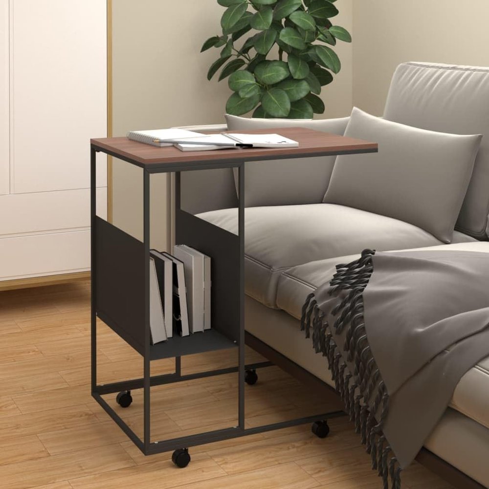 Accent Tables Side Table with Wheels Black 21.7"x14.2"x25" Engineered Wood,Versatile CTable with Iron Frame and Engineered Wood Top for Living Room, Bedroom, or Home Office Home Furniture, Coffee Tabl