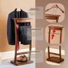 KJLYLPP Wooden Valet Stand Men Suits Stand Floor Standing Clothes Valet with Clothes Hanger and Pants Rail for Office Living Room Bed Room 44.4x30x112.2cm view 3