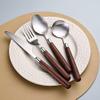 Wood Handle Silverware Set for 16, Wooden Flatware Set,64 Piece Stainless Steel Cutlery Set Tableware Utensil Sets Knives Forks Spoons Dinnerware Set for Home Restaurant Natural Matte Silver view 1