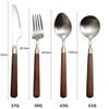 Wood Handle Silverware Set for 16, Wooden Flatware Set,64 Piece Stainless Steel Cutlery Set Tableware Utensil Sets Knives Forks Spoons Dinnerware Set for Home Restaurant Natural Matte Silver view 3