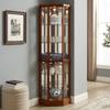 KUVADAZ Lighted Corner Curio Display Cabinet with Doors, 6 Tiers Corner Curio Cabinet with Adjustable Tempered Glass Shelves & Mirrored Back Panel, Modern Glass Display Case for Home No Bulb Walnut view 4