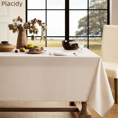 Beige Long Table Cloth for Rectangle Table Linen Textured Dining Table Cloth Decorative Patio Picnic Buffets Wrinkle Resistant Farmhouse Modern Neutral Fabric Table Cover for 8ft Tables 60x120 Inch