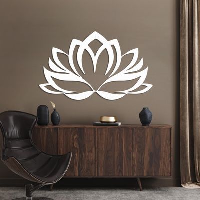 Lotus Flower Metal Wall Art, Lotus Metal Wall Art, Metal Lotus Flower Wall Decor, Yoga Wall Art, Zen Art Wall Decor, Minimalist Wall Art, Home Decor, Wall Decor Living Room, Bedroom (White, 53"x32"|135x81cm)