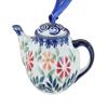Blue Rose Polish Pottery - Orange Garden Bouquet Teapot Ornament - 3.5" Diameter - Hand-Painted Collectible Holiday Gift Decoration view 1