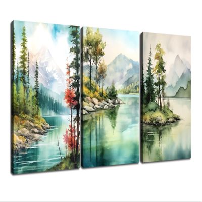 3 Pieces Green Misty Forest Wall Art Spring Tree Landscape Wall Decor Nature Scenery Canvas Pictures Paintings Green Posters Prints Artwork for Modern Living Room Office Home Decor [48''W X 24''H]