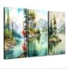 3 Pieces Green Misty Forest Wall Art Spring Tree Landscape Wall Decor Nature Scenery Canvas Pictures Paintings Green Posters Prints Artwork for Modern Living Room Office Home Decor [48''W X 24''H] view 1