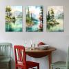 3 Pieces Green Misty Forest Wall Art Spring Tree Landscape Wall Decor Nature Scenery Canvas Pictures Paintings Green Posters Prints Artwork for Modern Living Room Office Home Decor [48''W X 24''H] view 2