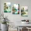 3 Pieces Green Misty Forest Wall Art Spring Tree Landscape Wall Decor Nature Scenery Canvas Pictures Paintings Green Posters Prints Artwork for Modern Living Room Office Home Decor [48''W X 24''H] view 3