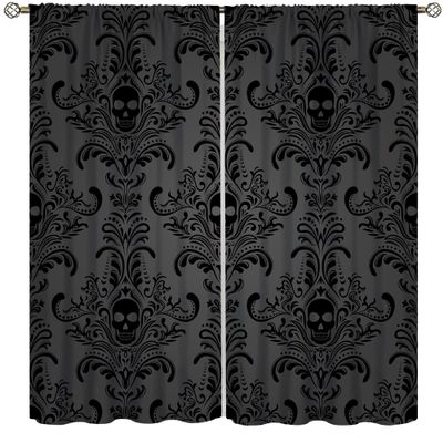 Halloween Curtains for Living Room,Skull Spooky Moody Skeleton Gothic Treatments Drapes for Bedroom Indoor Outdoor Event Party Decor 63" W X 63" L