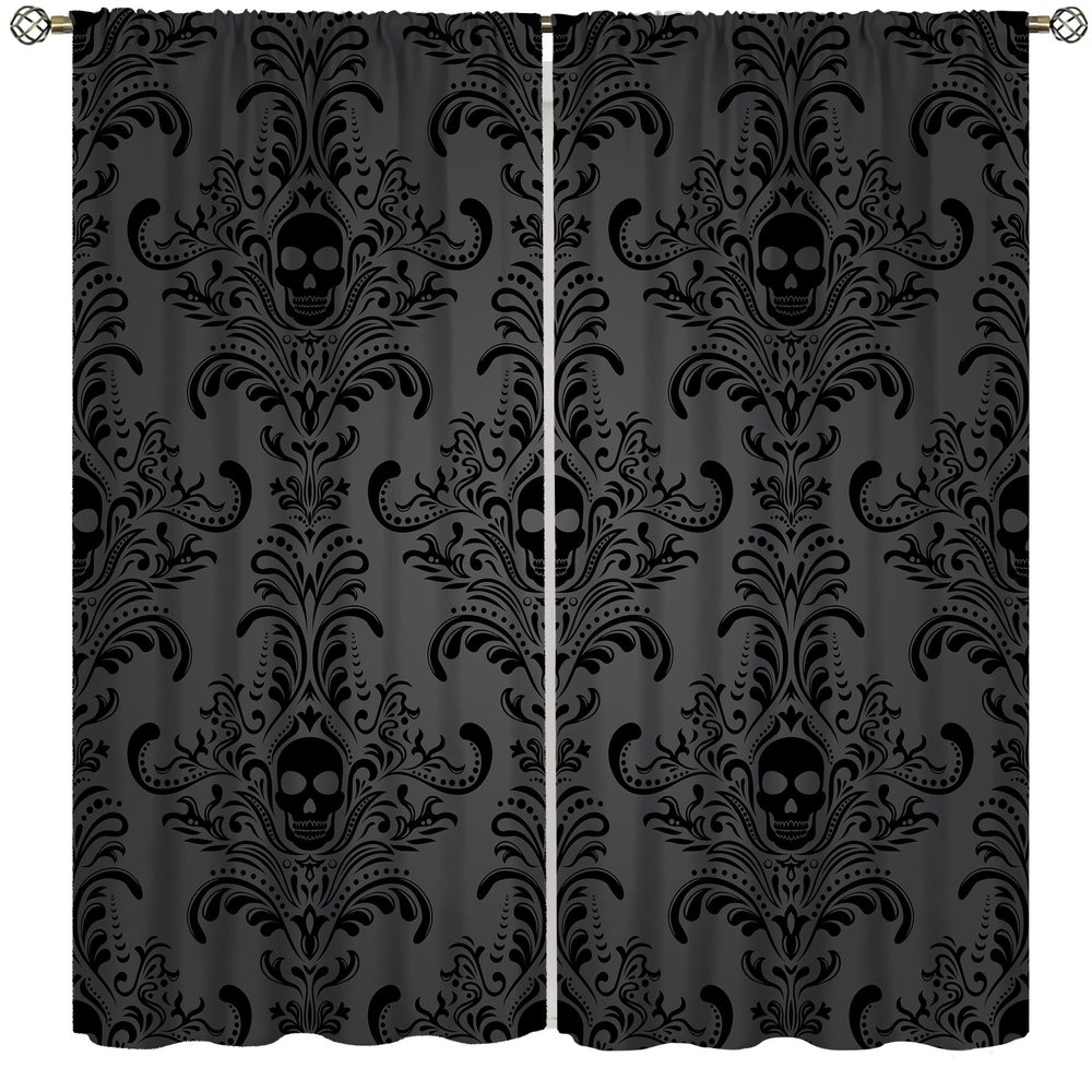 Halloween Curtains for Living Room,Skull Spooky Moody Skeleton Gothic Treatments Drapes for Bedroom Indoor Outdoor Event Party Decor 63" W X 63" L