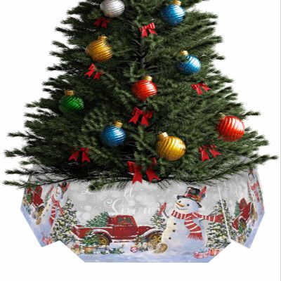 Christmas Tree Collar Snowman Red Truck Xmas Tree Snowflake Grey Christmas Tree Skirts Collapsible Christmas Tree Ring Xmas Tree Base Stand Cover for Holiday Decorations 6PCS
