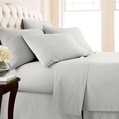 100% Egyptian Cotton Sheets 400 Thread Count Sheets Queen Size 4 Pc Sheet Set Bed Sheets 18 Inch Deep Pocket Sheets Light Gray Sheets Set (Light Gray Queen (U.S. Standard))