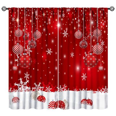 ShiTingYu Christmas Kitchen Curtains Red White Snowflake Christmas Ball Window Treatments for Kitchen Bedroom Living Room Drapes Rod Pocket 2 Panels 52x84 Inch
