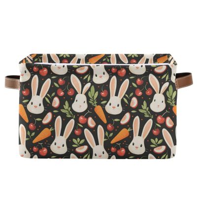 ALAZA Carrot Cherry Rabbit Large Storage Baskets for Organizing Foldable Storage Bins for Shelves Home with Handles 2 Pack