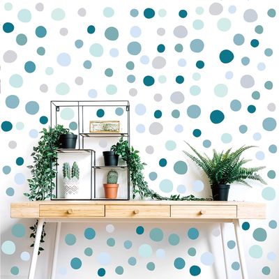 300 PCS Mixed Size Polka Dot Wall Decals, 10 Sheets Removable Peel & Stick Matte Vinyl Circle Stickers, Waterproof Boho Blue Green Neutral Dots (1.22 in) for Bedroom, Living Room & Accent Wall Decor