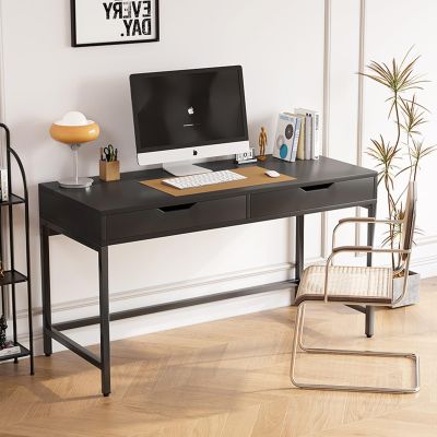 Small Desk with Double Drawers Modern Minimalist Home Computer Desk for Small Spaces Living Room Office Student Writing Desk Bedroom Dressing Table(Black)