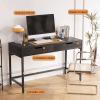 Small Desk with Double Drawers Modern Minimalist Home Computer Desk for Small Spaces Living Room Office Student Writing Desk Bedroom Dressing Table(Black) view 4