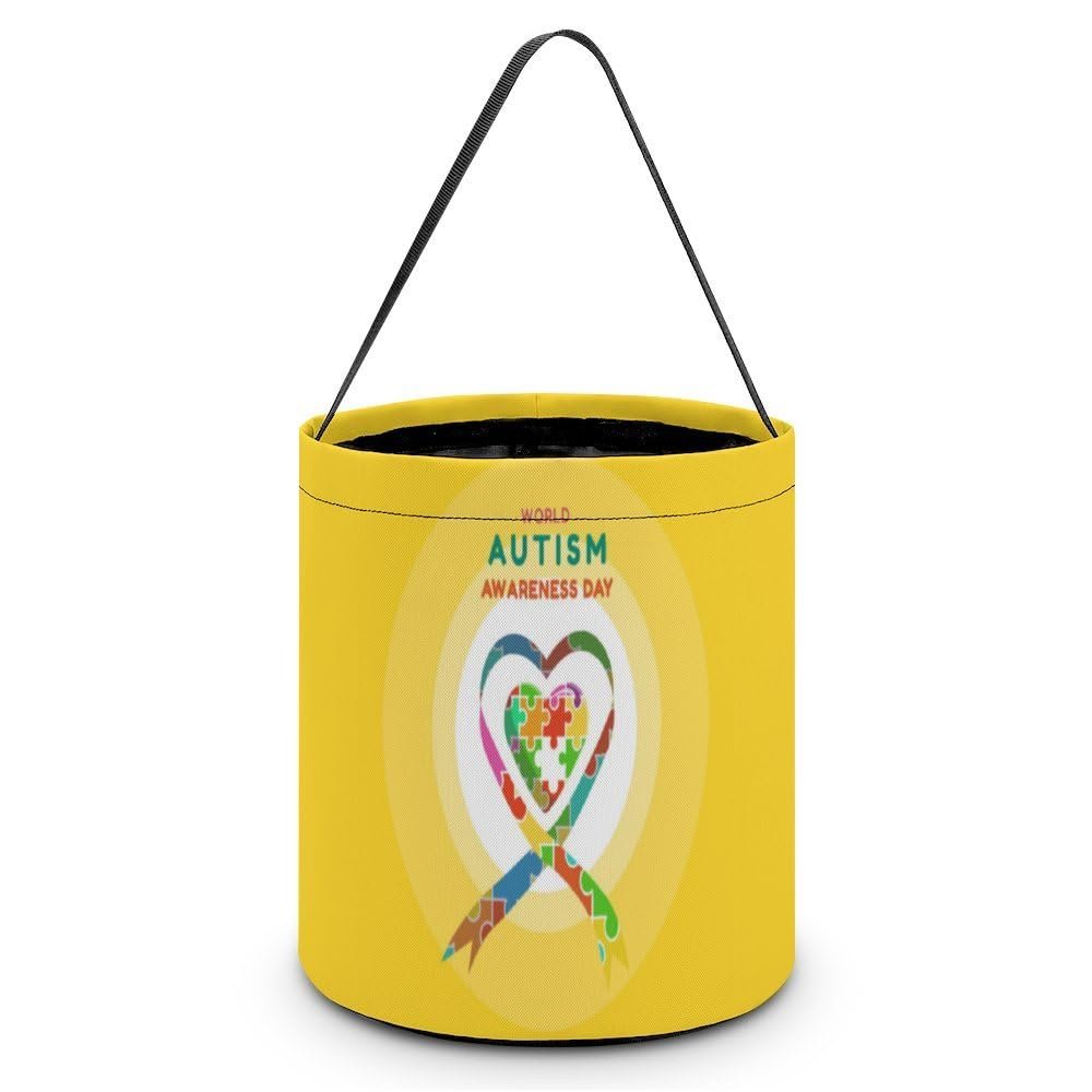 Gsjjme Autistic Autism Awareness Day Month Tote Bag Candy Bags Basket Halloween Trick Or Treat Bucket with Handle Gifts Decor for Party